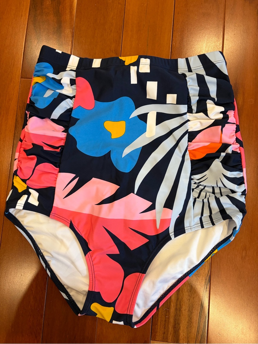 High-Waist Floral Swim Bottoms - Navy Multi